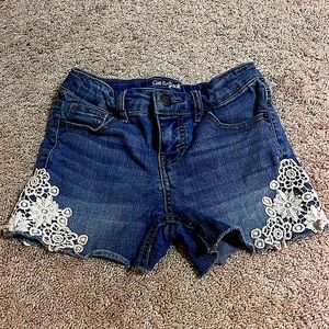 Kids Jean Shorts With White White Floral Designs